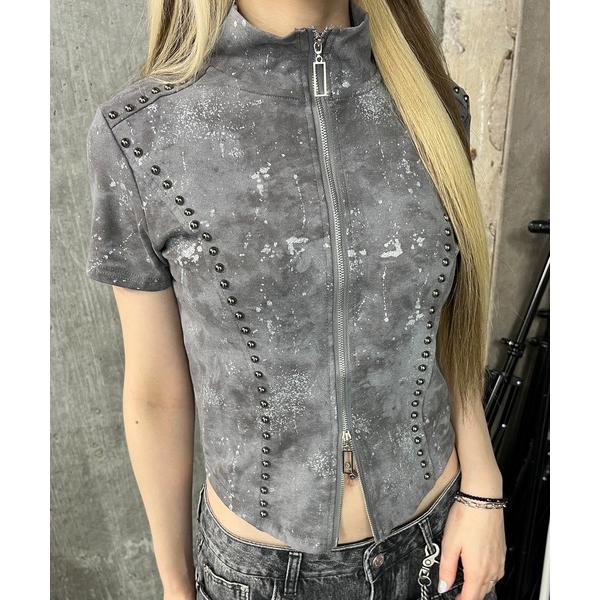 カーディガン ヴィンテージライクスタッズZIPトップ レディース メンズ