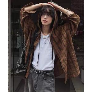 シャツ フード付き オーバーサイズ チェック シャツ メンズ レディース