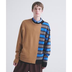 セーター ニット Asymmetrical Border Layerd Rib Pullover Knit メンズ レディース