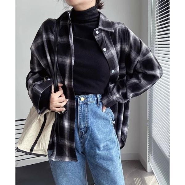 ブラウス シャツ ルーズシルエット チェックシャツ 長袖 / 10色展開 レディース