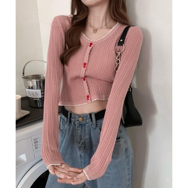 tシャツ 「25年秋冬新作」配色 ボタン リブ メロー ニットソー 長袖 レディース