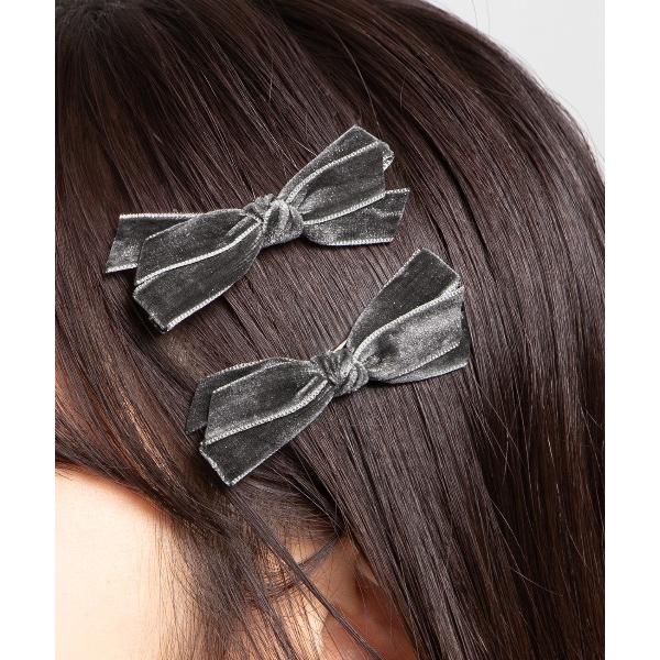 ヘアピン 「2個1セット」ベロア 二重 リボン ヘアピン