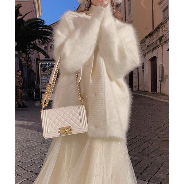 ワンピース ふわふわシャギーVネックカーディガン