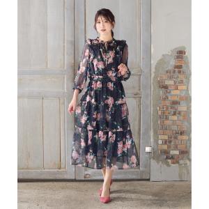 ワンピース 「手洗いOK」ボタニカル風フラワーワンピース
