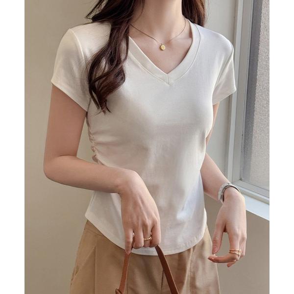 tシャツ 着痩せ見えベーシックトップス　Vネック レディース