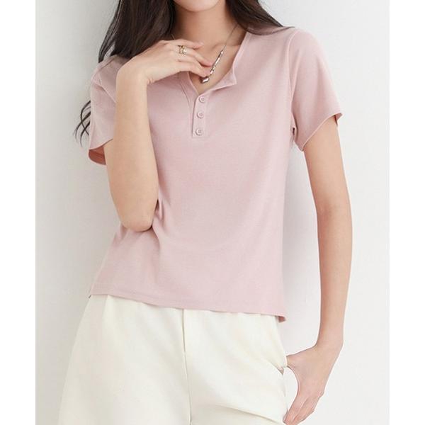 ヘンリーネック tシャツ ヘンリーネックリブTシャツ レディース