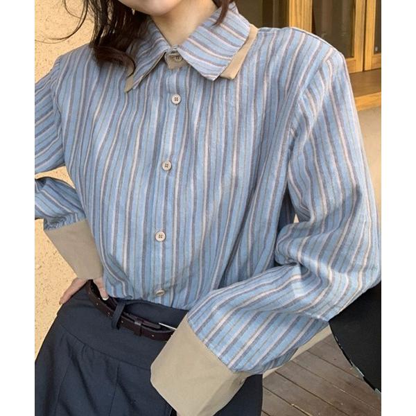 ブラウス シャツ バイカラーストライプシャツ レディース