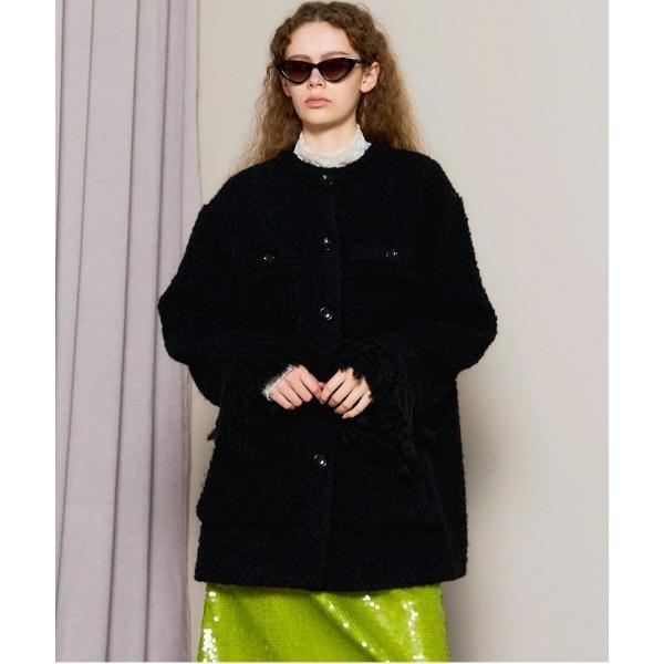 ノーカラーコート コート Fringe Tweed Jacket Coat/フリンジツイードジャケッ...