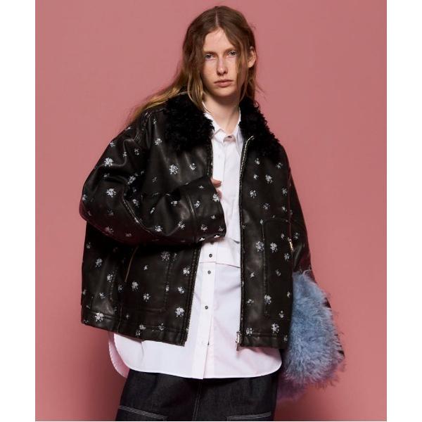 ブルゾン アウター 2way Collar Small Flower Vegan Leather B...
