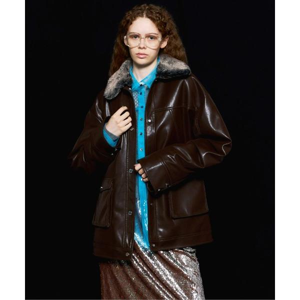 ブルゾン アウター Fur Collar Vegan Leather Middle Blouson/...