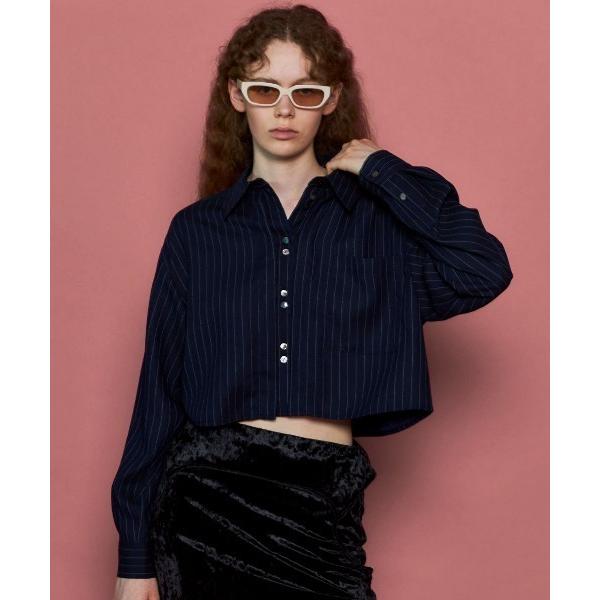 ブラウス シャツ Tuck Stripe Short Shirt/タックストライプショートシャツ「M...