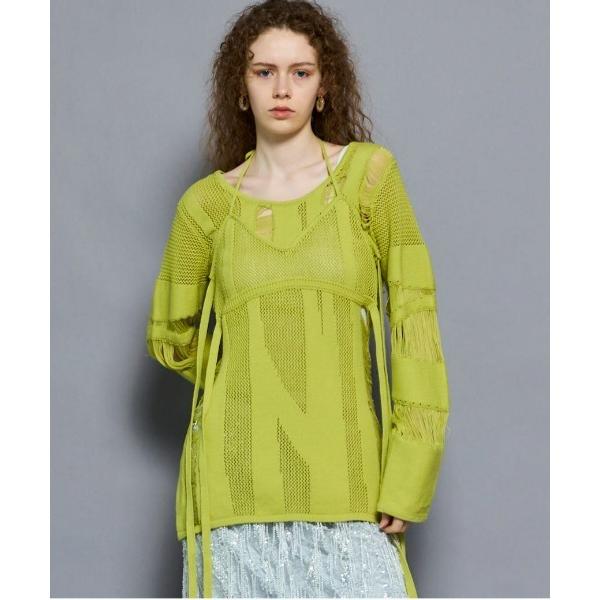 ニット セーター Random Mesh Knit Tops/ランダムメッシュ編みニット レディース