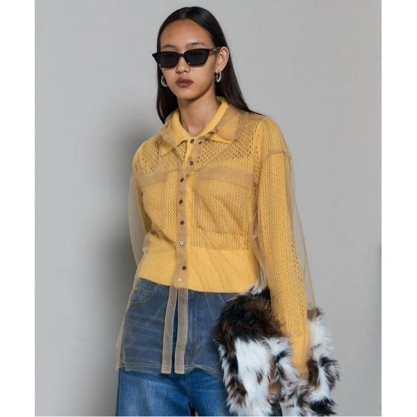 カーディガン Tulle Shirt Layered Polo Knit Cardigan/チュール...
