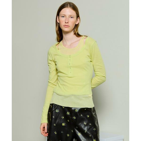 tシャツ Layered Henley Neck Tops/レイヤードヘンリーネックトップス レディ...