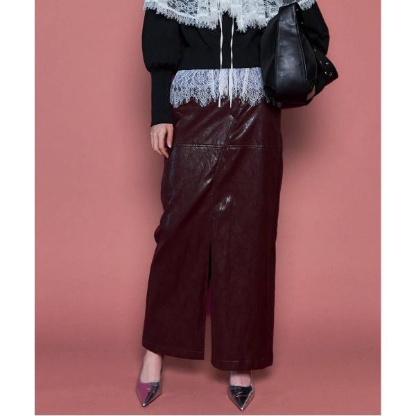 スカート Waist Cross Vegan Leather Tight Slit Skirt/ウエ...