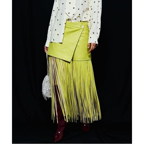 スカート Vegan Leather Fringe Wrap Skirt/ヴィーガンレザーフリンジラ...