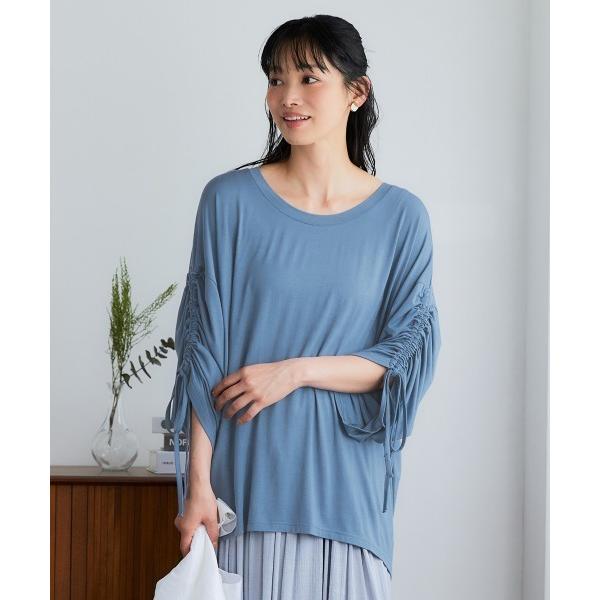tシャツ 「大きいサイズ」たっぷりドレープ袖ギャザーチュニック（接触冷感・UVカット） レディース