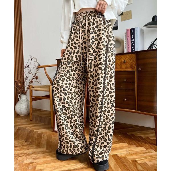 スウェットパンツ ジャージ サイドレース切替レオパードスウェットパンツ(レオパードパンツ) レディー...