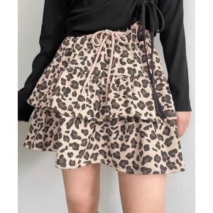 スカート ティアードレオパードスウェットスカート(レオパードスカート)
