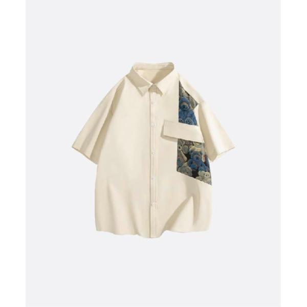 シャツ Bear Stitching Unbalance Shirt メンズ