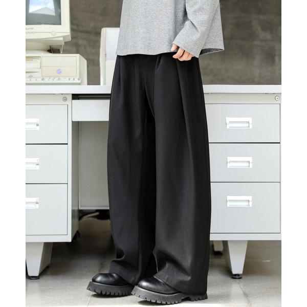 ワイドパンツ スラックス 「neos」ルーズシルエット ダブルタック カーブ バルーン ワイド スラ...