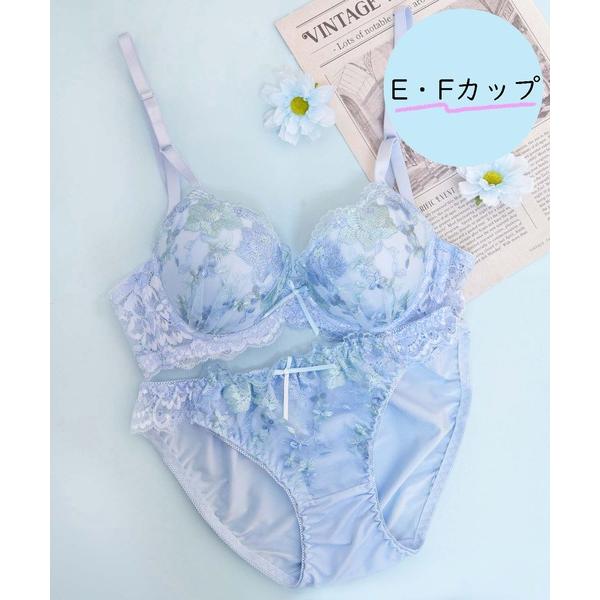 ブラジャー ショーツセット 「EFサイズ」待望のEFサイズ！パステルフラワー刺繍+脇高設計！リボンで...