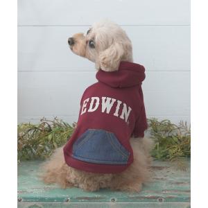 犬 服 EDWIN/デニムライクポケット付パーカー25a