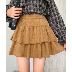 スカート スエードティアードミニスカパン