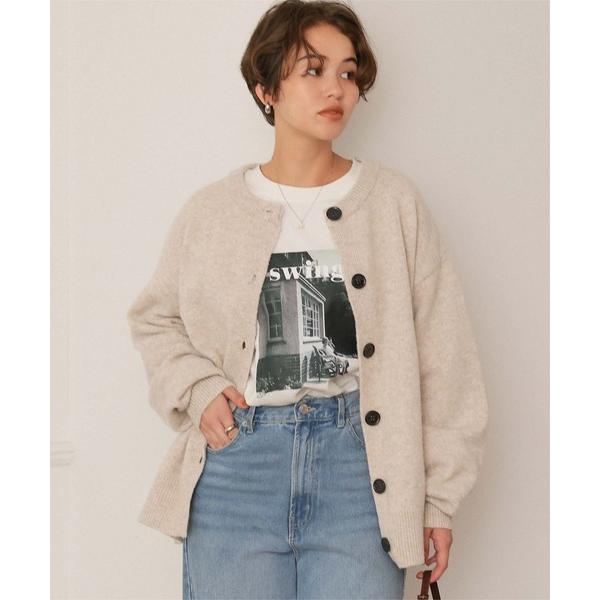カーディガン クルーネックオーバーニットカーディガン レディース
