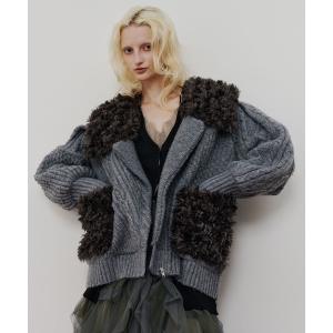 レザージャケット ライダース 「TEN by LA BELLE ETUDE」ニッティングパターン×ファーニットライダースジャコット レディース