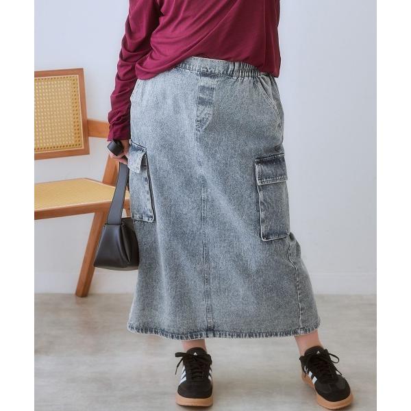 デニムスカート 「大きいサイズ」 ペンシルラインカーゴデニムスカート（ゆったりヒップ）