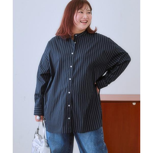 ブラウス シャツ 「大きいサイズ」バックギャザーデザインストライプシャツチュニック レディース