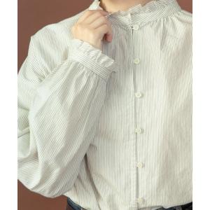 ブラウス シャツ グランジウォッシュ スタンドフリルブラウス レディース