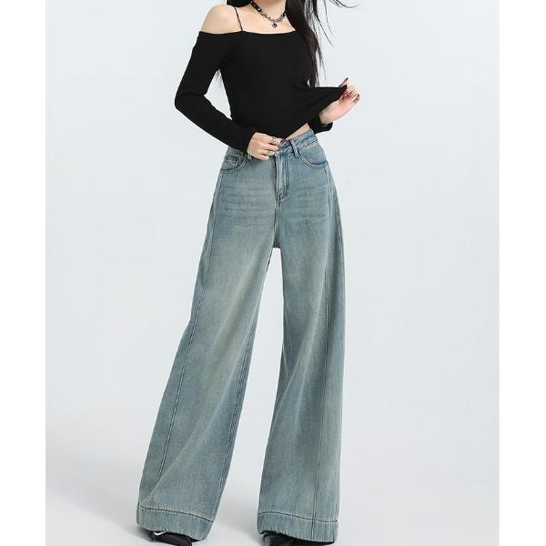 ワイドパンツ ジーンズ デニム デニムパンツ レトロドレープデニムパンツ レディース