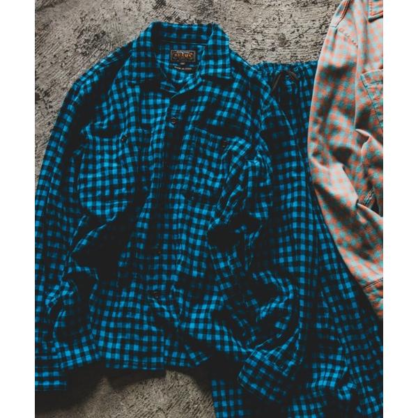 シャツ ミニチェック ウール ミリタリー オープンカラー シャツ メンズ