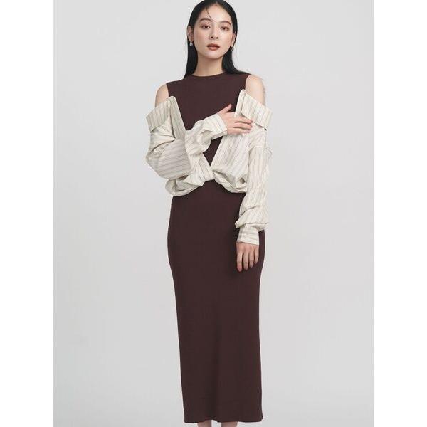 ワンピース シャツドッキングリブニットワンピース