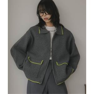 カーディガン スポンディッシュ 配色 ジップニットカーディガン レディース