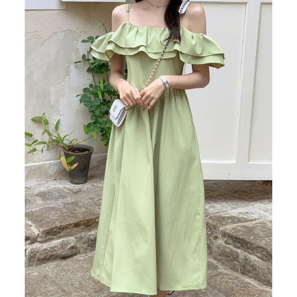 ワンピース オフショルダー×フリルギャザーサマーワンピース