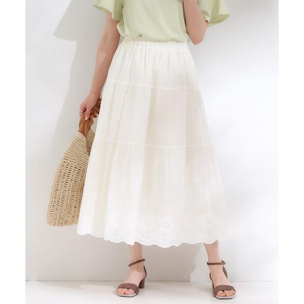 スカート 華やかさをプラスする 刺繍レースティアードスカート