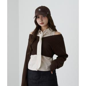 ブラウス シャツ アメスリタイ付シャツレイヤードニット レディース