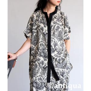 antiqua（アンティカ） ブラウス シャツ 水彩プリント風アート柄シアー