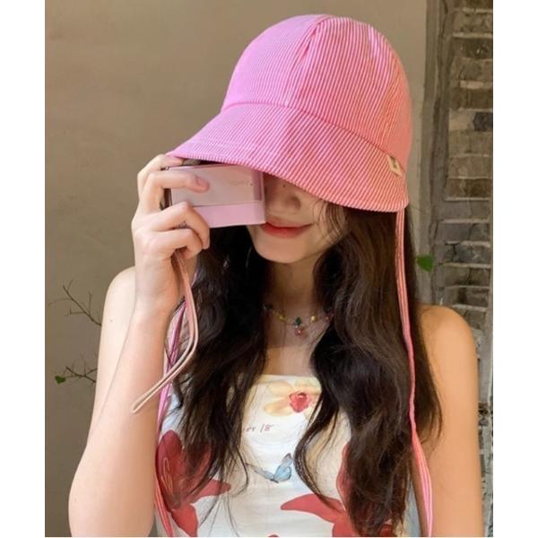 キャップ 帽子 ストライプフェイスカバー帽子 レディース