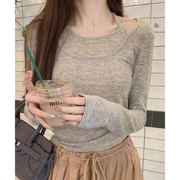 tシャツ レイヤード風 ホルターネック トップス カットソー culw842 レディース