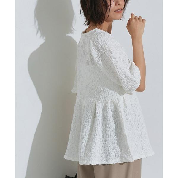 tシャツ ふくれジャカードウエストタックトップス レディース