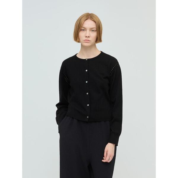 ニット セーター mizuiro ind クルーネックカーディガンクロシェ レディース