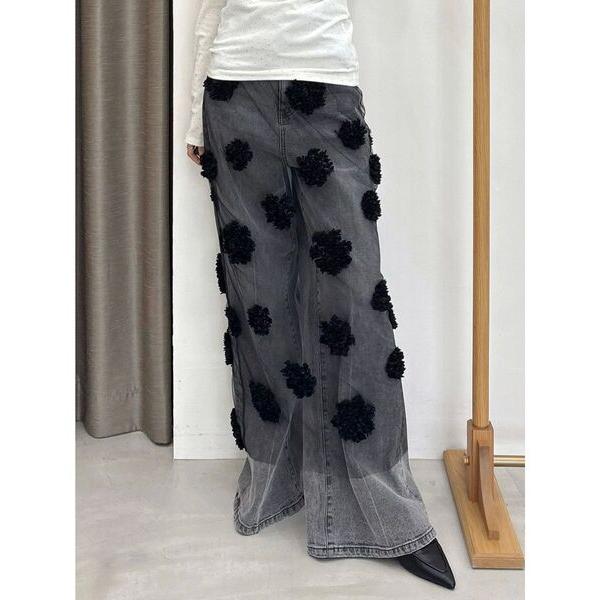 スカート 「OUNNOUN」フラワーモチーフチュールスカート