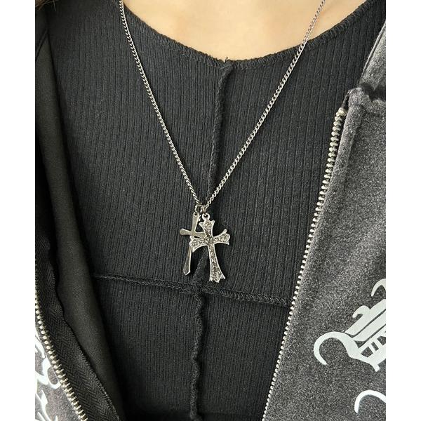 ネックレス ツインブラッククロスネックレス レディース メンズ
