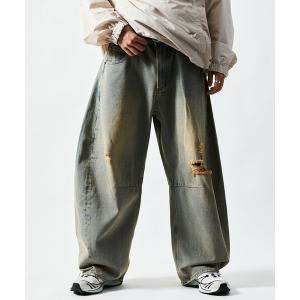 ジーンズ FREAK’S STORE/フリークスストア ワイドシルエット カーブ デニムパンツ/ダメージ加工 メンズ