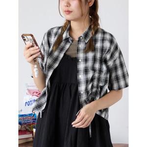 ブラウス シャツ ドロストチェックシャツ レディース