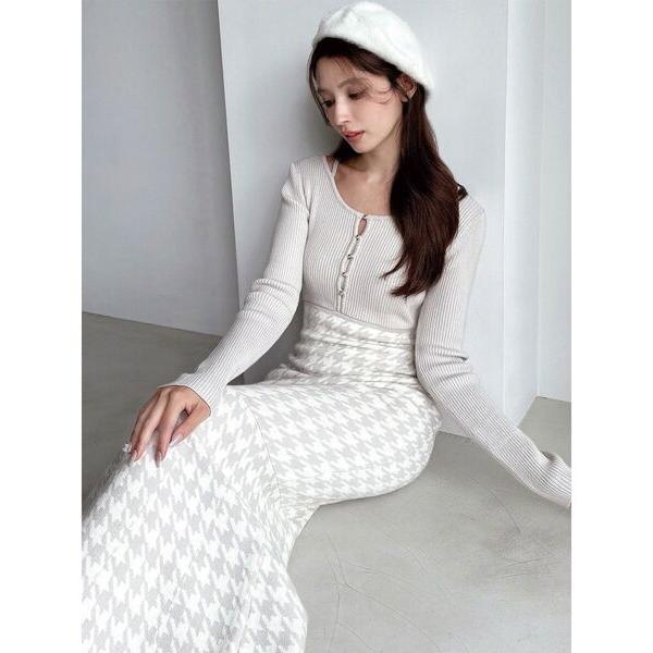 ワンピース ハウンドトゥースマーメイドニットワンピース